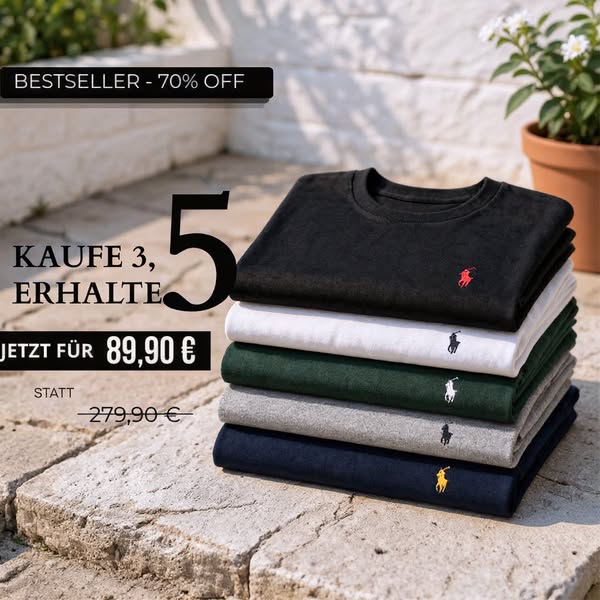 5 T-Shirts – Sommer-Endverkauf, 70% Rabatt