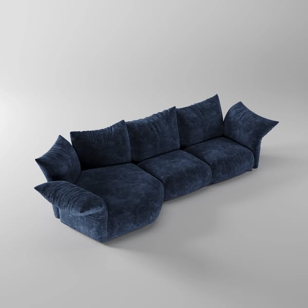 Plush Deep Blue Curved Sofa For Cozy Leisure Time