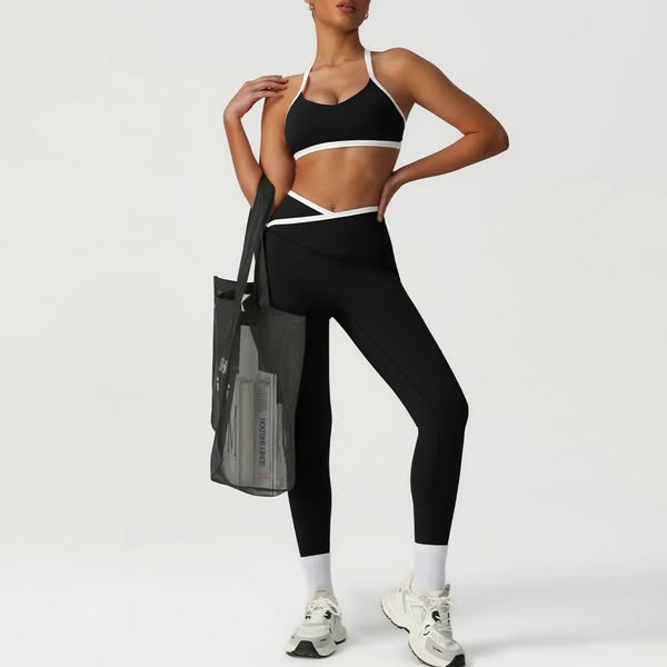 Fitness Set Αθλητικό Scrunch Κολάν & Structured Top Μαύρο (A2356) - Medium