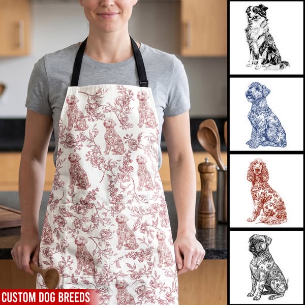 Dog Lover Toile De Jouy Foral French Style - Personalized Apron