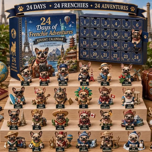 2026 Bulldog Travel Blind Box - 24-Day Festive Countdown, Acrylic Charms Blind Box - Gift For Dog Lovers