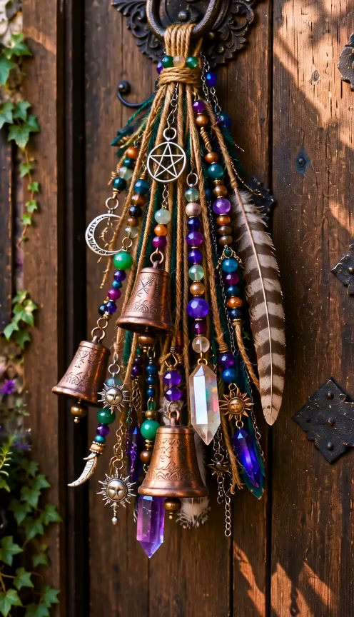 Witchy Door Charm | Bells, Crystals & Celestial Hanging Decor