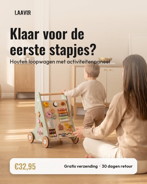 Houten loopwagen