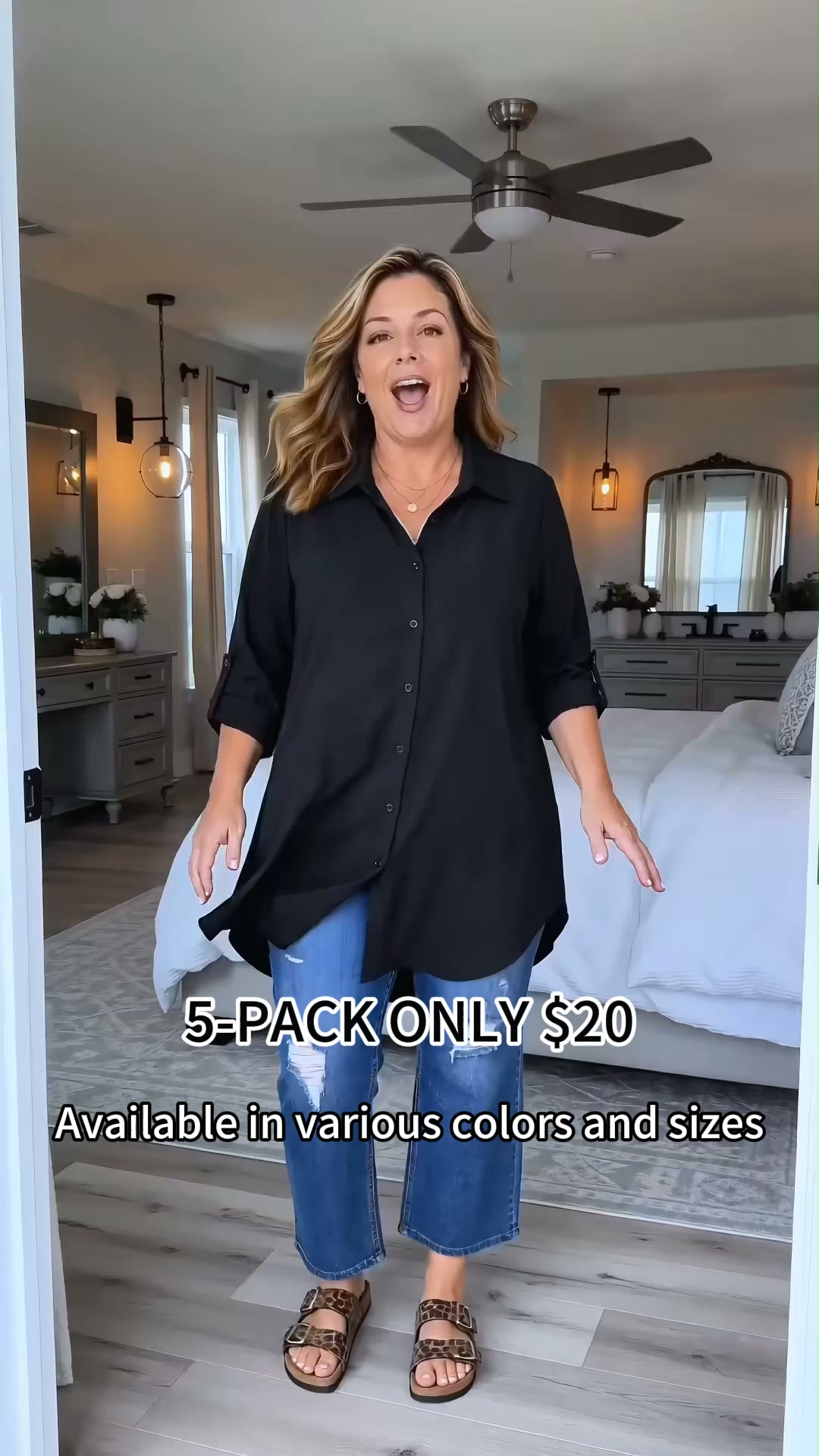 Plus-Size Solid Long Sleeve Button Up Blouse for Spring & Fall