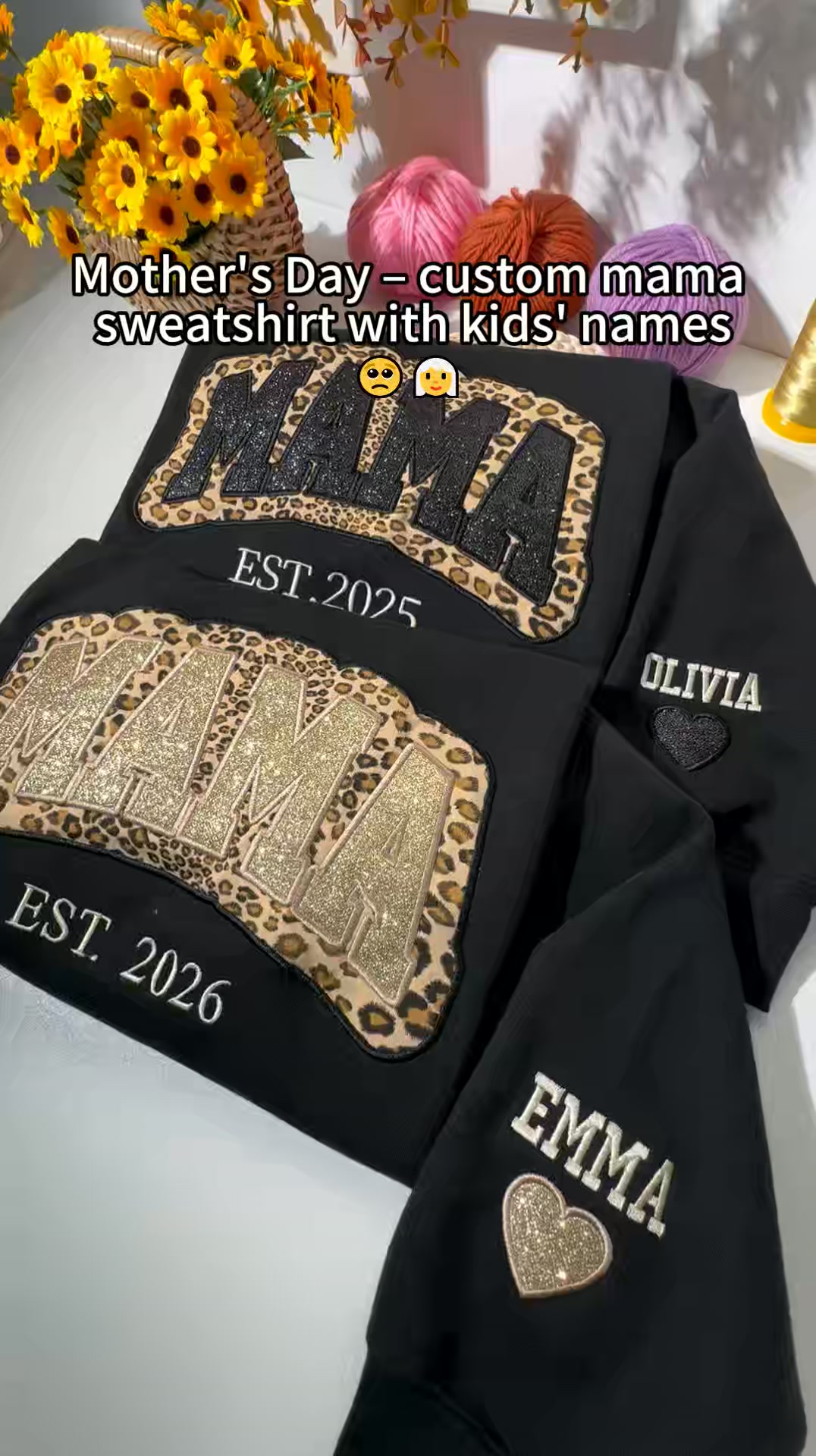 Custom Embroidered Leopard Glitter Sweatshirt Gift for Mom