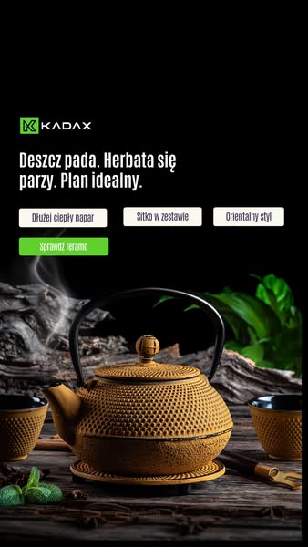 Czajnik żeliwny Teramo 0.85L z czarkami, podstawką i widelcem żółty