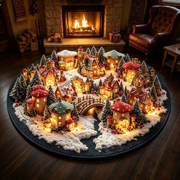 Christmas Mushroom Town Area Rug
