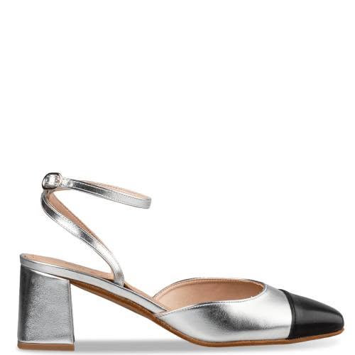 Envie Shoes Γυναικείες Γόβες Slingback με Μεσαίο Χοντρό Τακούνι από Συνθετικό Δέρμα Ασημί