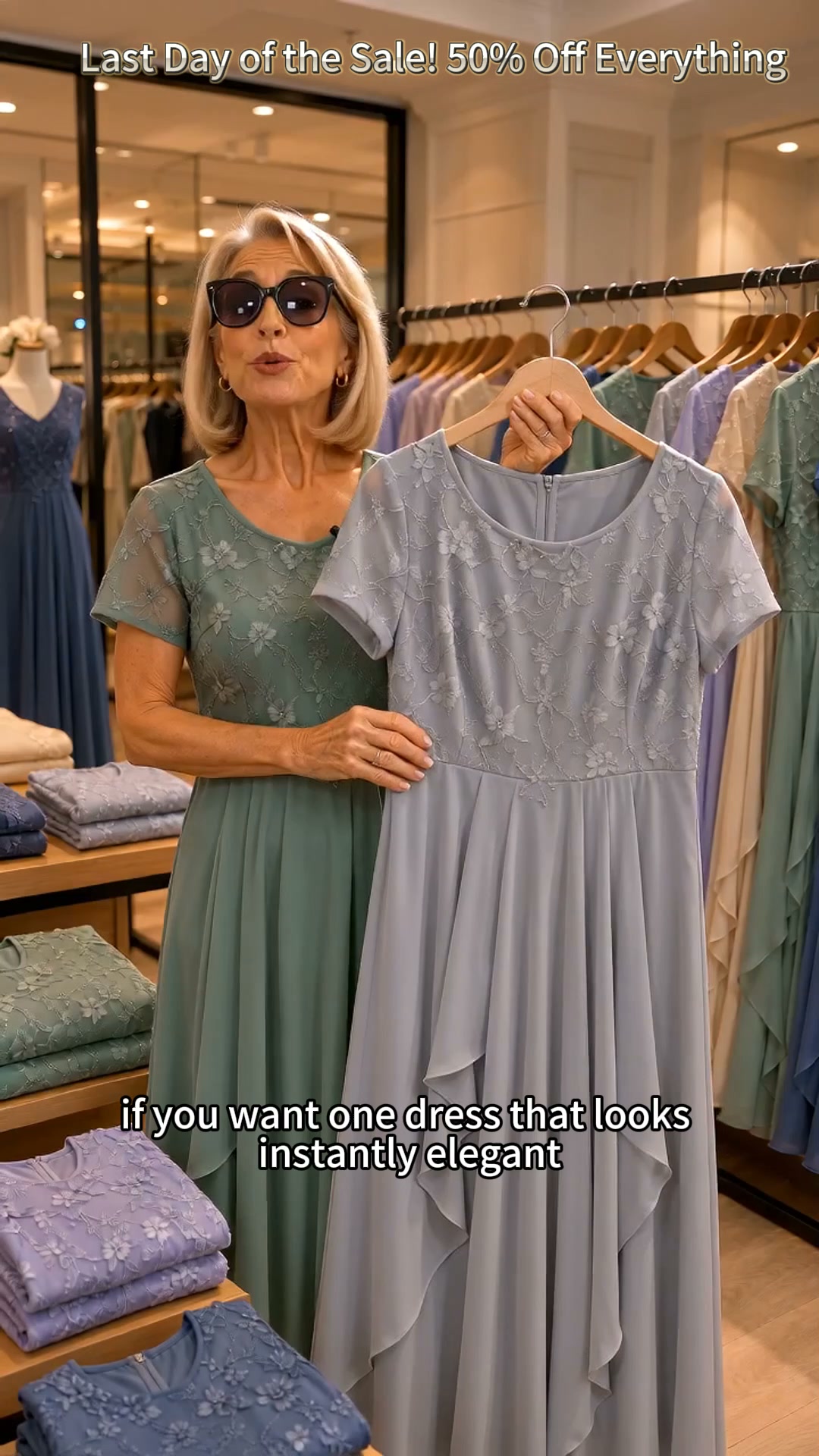 LIMITED TIME 50% OFF! Women’s Elegant Round Neck Dress – Lace Detail, Flowing Silhouette & Waist-Defining Fit