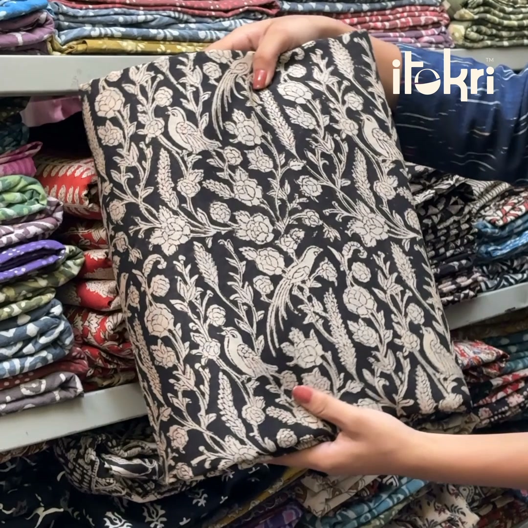 Two towns, two sets of hands, one length of Bagru-printed Chanderi. Shipped worldwide.