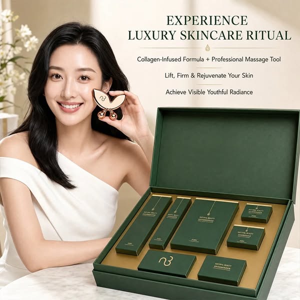 Natural Beauty Collagen Firming Gift Set Marine Collagen DNA Sodium Sakura Extract Anti-Wrinkle Lifting Skincare Box