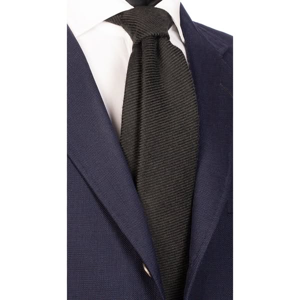 Cravatta Uomo in Lana Cashmere Verde con Righe Orizzontali Blu L281