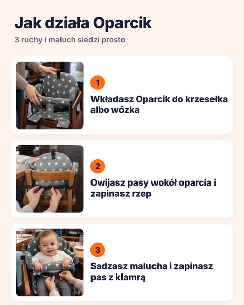 3 ruchy i maluch siedzi prosto