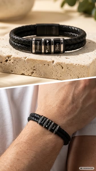 Für Herren: Leder Gravur-Armband "Papa & Wir" für 3 Gravuren