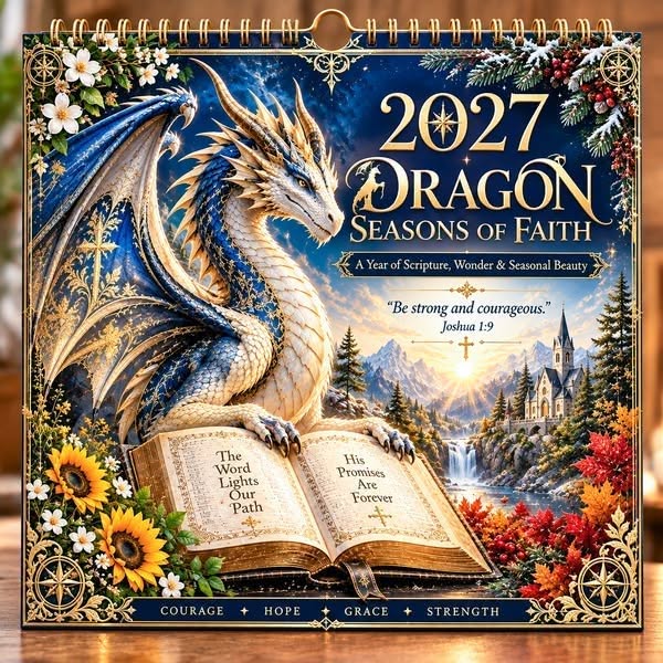 2027 Dragon Seasons of Faith Calendar – 12 Fantasy Dragons, Scripture & Seasonal Christian Art