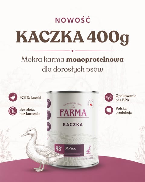 FARMA Select Kaczka 400 g – karma mokra dla psa NOWOŚĆ – Farma – karma tłoczona na zimno