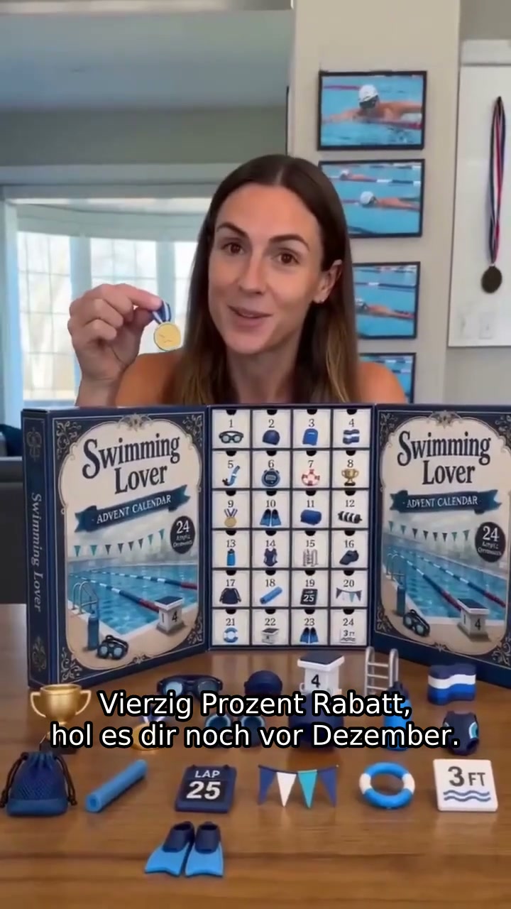 Letzter Tag mit 49 % Rabatt – „24 Days of Swim-Life“-Adventskalender | 24 vom Schwimmsport inspirierte Acryl-Anhänger mit Aufhängebände