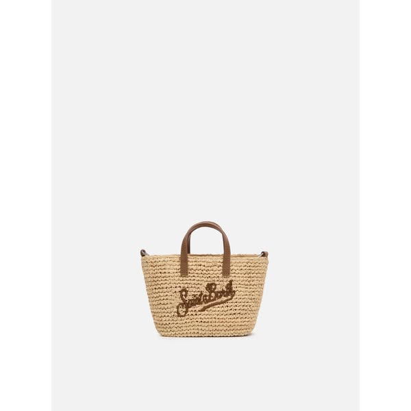 Beige Raffia City Micro bag with leather handles