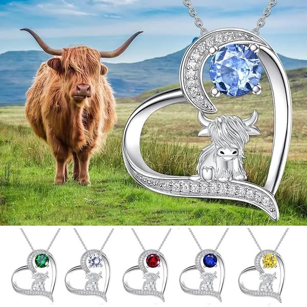 Birthstone Highland Cow Necklace