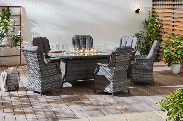 St Tropez 6 Seat Oval Fire Pit Dining Set - Order by 21st July for Fre