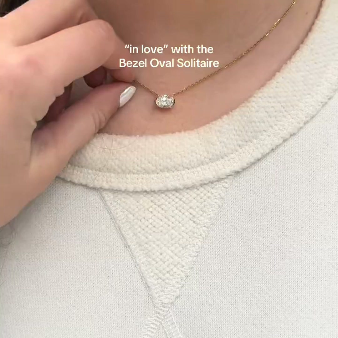 Half Bezel Oval Moissanite Necklace