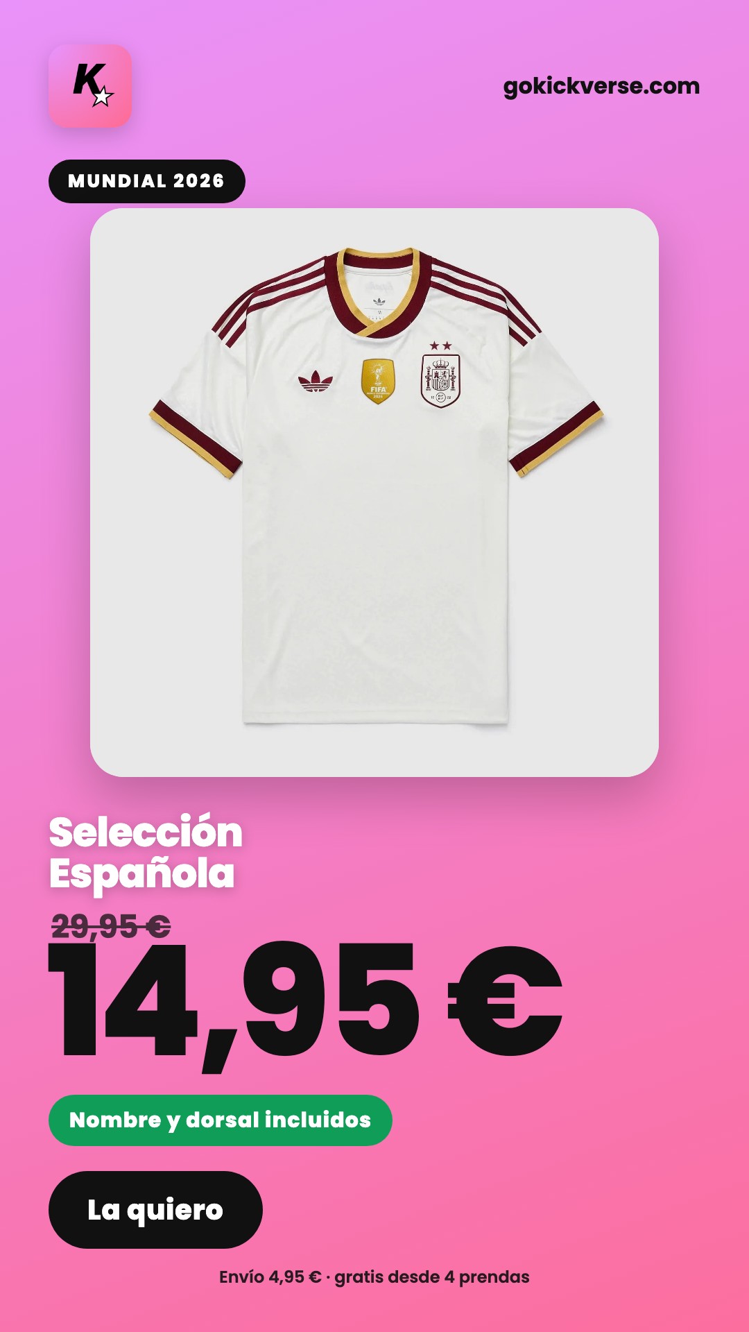 Camisetas a 14,95 € · dorsal incluido