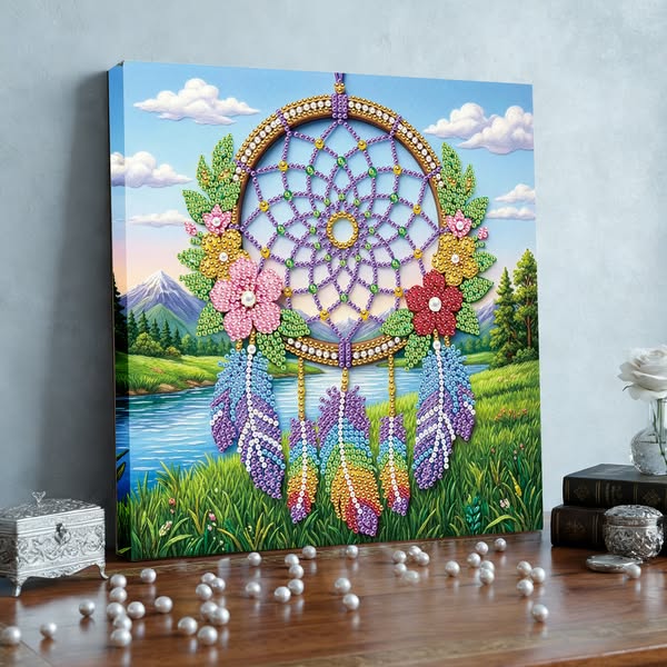 Framed Dreamcatcher - Pearls Painting Kit DIY Diamond Painting Pearl Dot Crafts 25*25CM