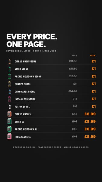 Every 500ml £1 · every 5L from £8.99