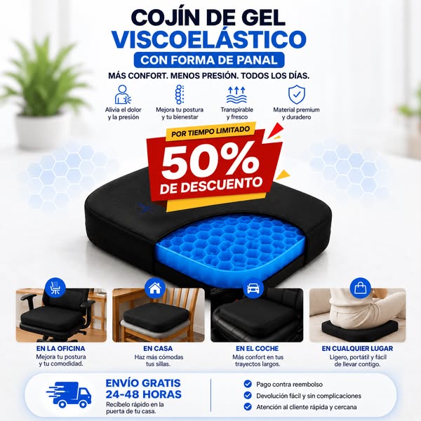 Cojín de gel viscoelástico con forma de panal