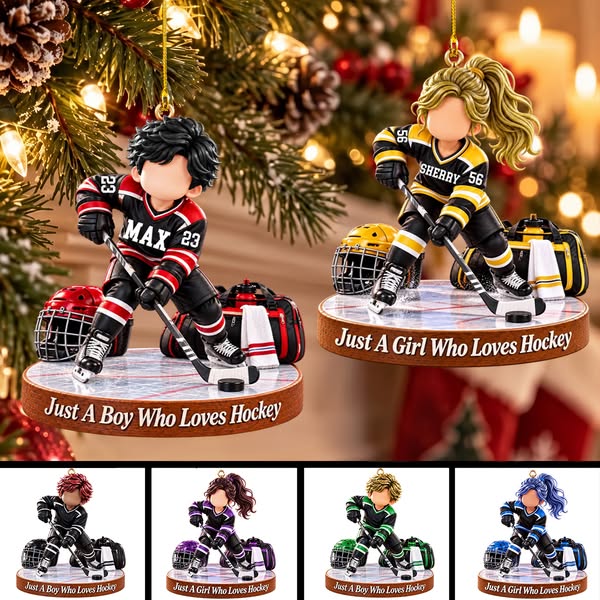 Personalized Hockey Boy Hockey Girl Christmas Ornament