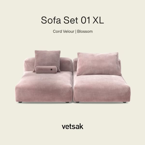 vetsak | Sofa Set 01 XLarge - Cord Velour - Blossom | Modular Sofa | 3.5 Seater