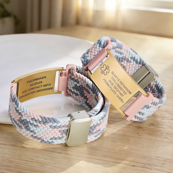 Personalized Medical Alert Text ID Tag Hypoallergenic Bracelet with Adjustable Band and Magnetic Claspn
