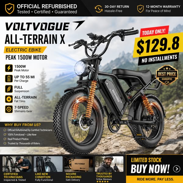 VoltVogue 1500W All-Terrain E-Bike | Conquer Any Hill!