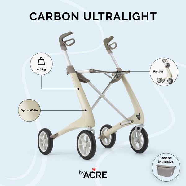 Carbon Ultralight Rollator-Weiss-Klassisch