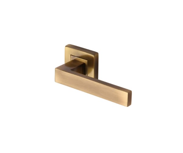 Heritage Brass Door Handle Lever Latch on Square Rose Delta Sq Design Antique finish