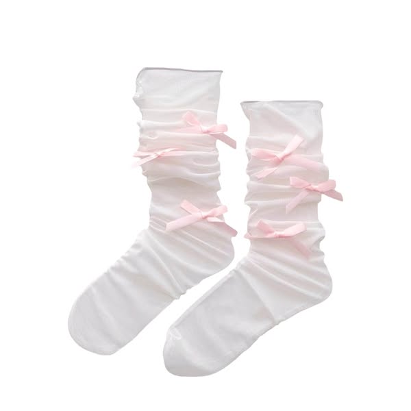 Tulle Ribbon Loose Socks (Pink)