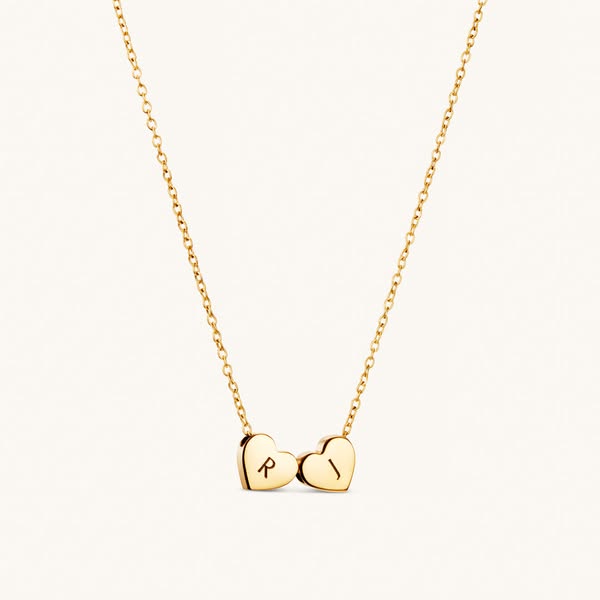 Amo Heart Double Bead Necklace in Gold