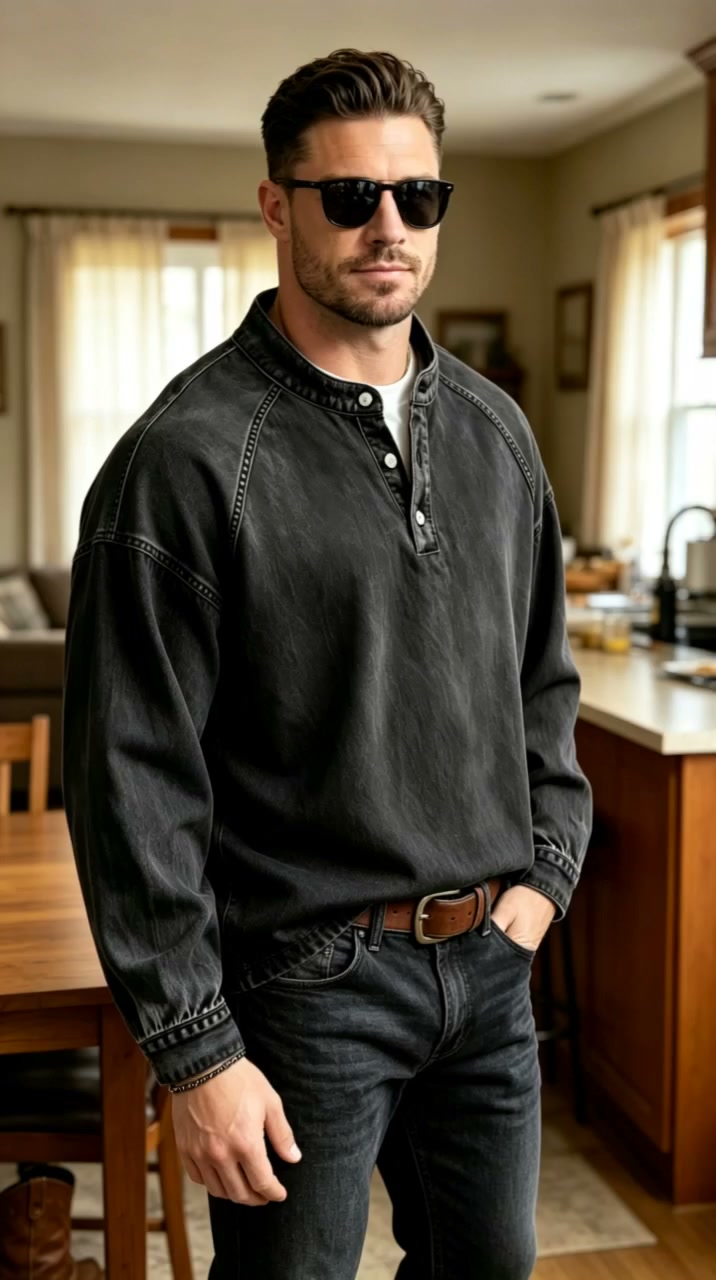 Men's Denim Henley Shirt
