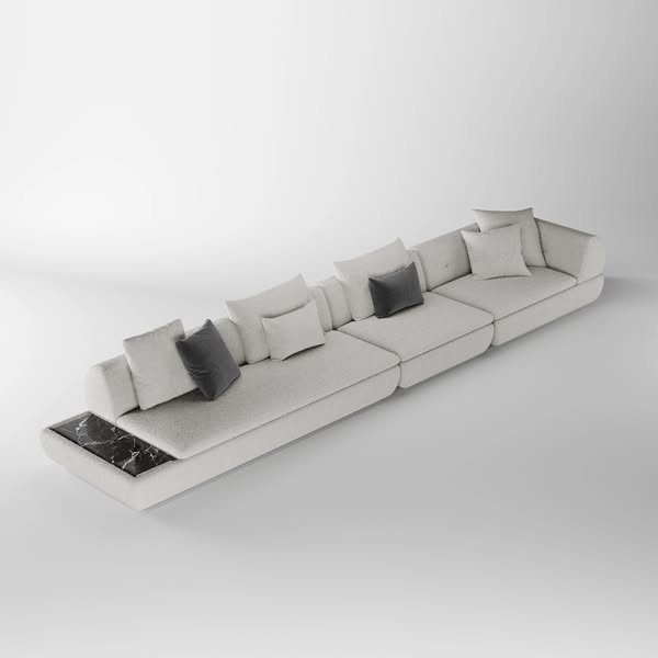 Light Beige Floating Modular Sofa, Minimalist Elegance