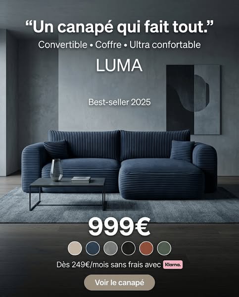 Canapé d’Angle Convertible LUMA – Velours Côtelé Épais – Coffre de Rangement