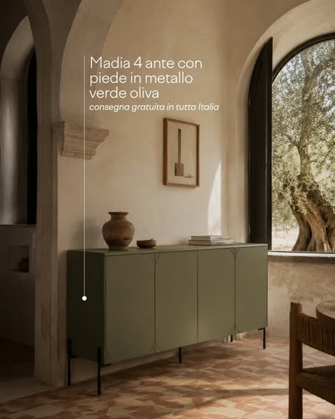 Madia 4 ante con piede in metallo verde oliva Sonatia 204x90 cm
