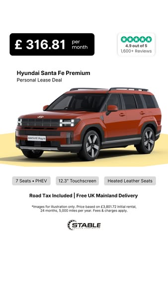 £316.81 / pm – Hyundai Santa Fe Premium Lease