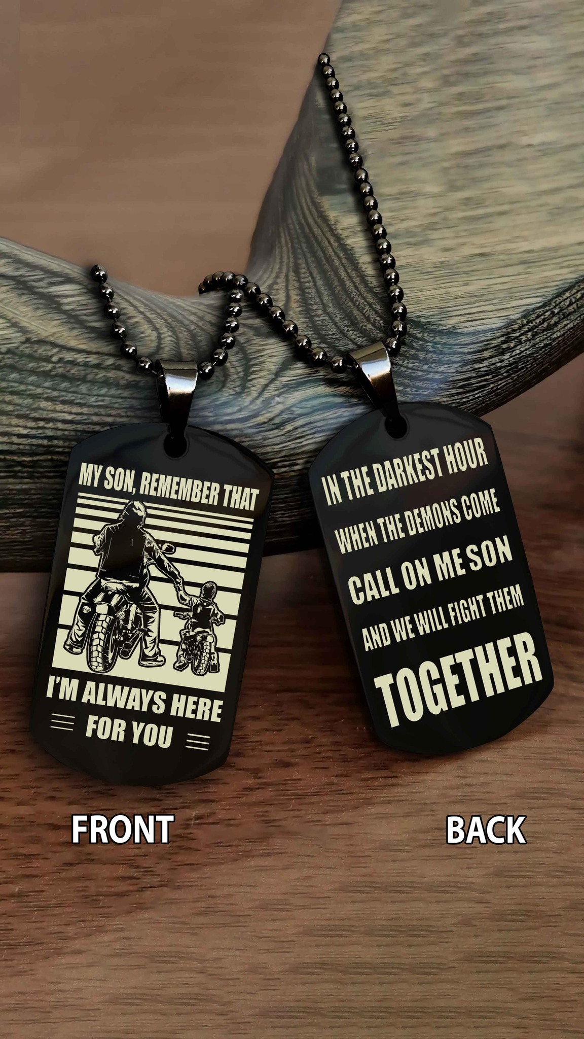 Biker dog tag Dad to Son