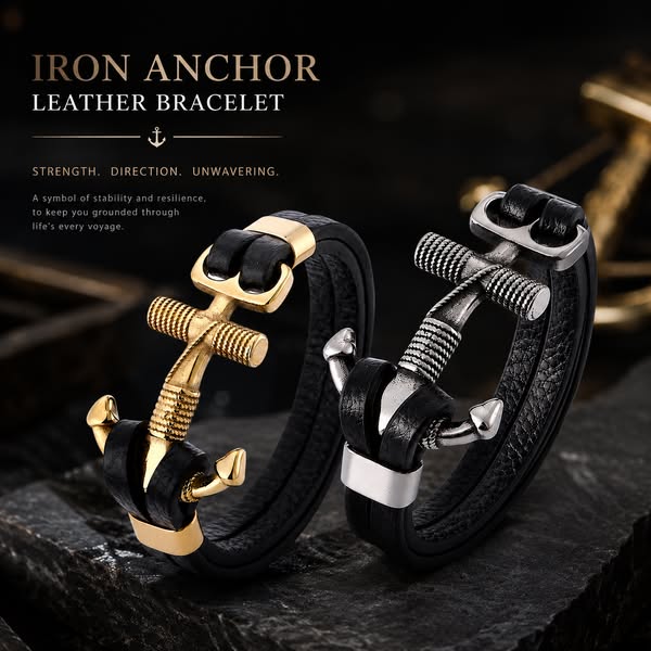 Iron Anchor Leather Bracelet