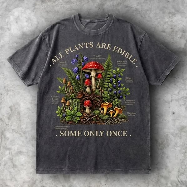 "Some Only Once" Vintage Botanical Mushroom Tee