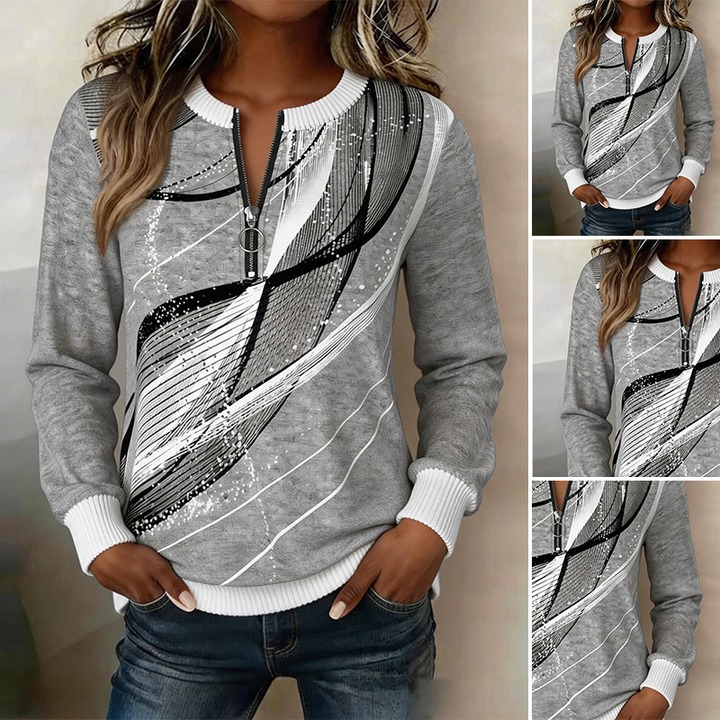 Sweatshirt Rundhals Reißverschluss Linie Langarm