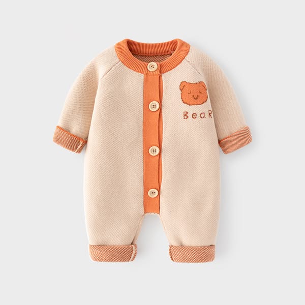 Baby Boy/Girl Cute Bear Pattern Solid Color Knitted Long Sleeve Romper