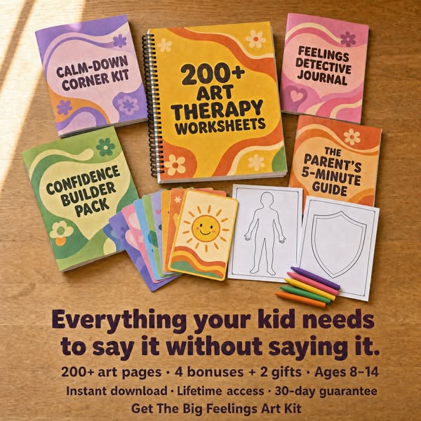 200+ art pages that get kids 8–14 talking about their feelings. Instant download.