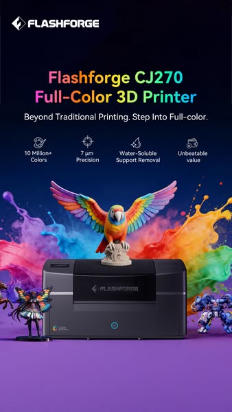 Flashforge CJ270—— Millions of Colors,One Print.The Desktop Full-Color3D Printer with Al Modeling