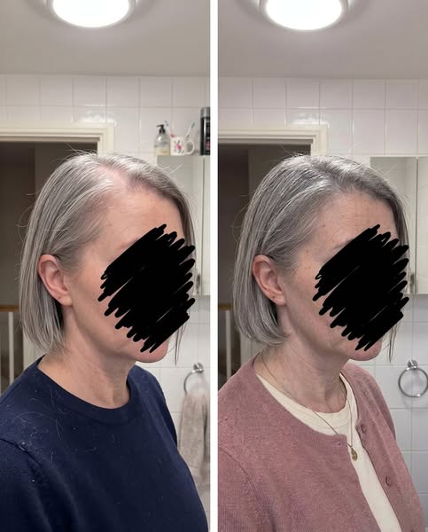Same bathroom. Same light. Five months apart.